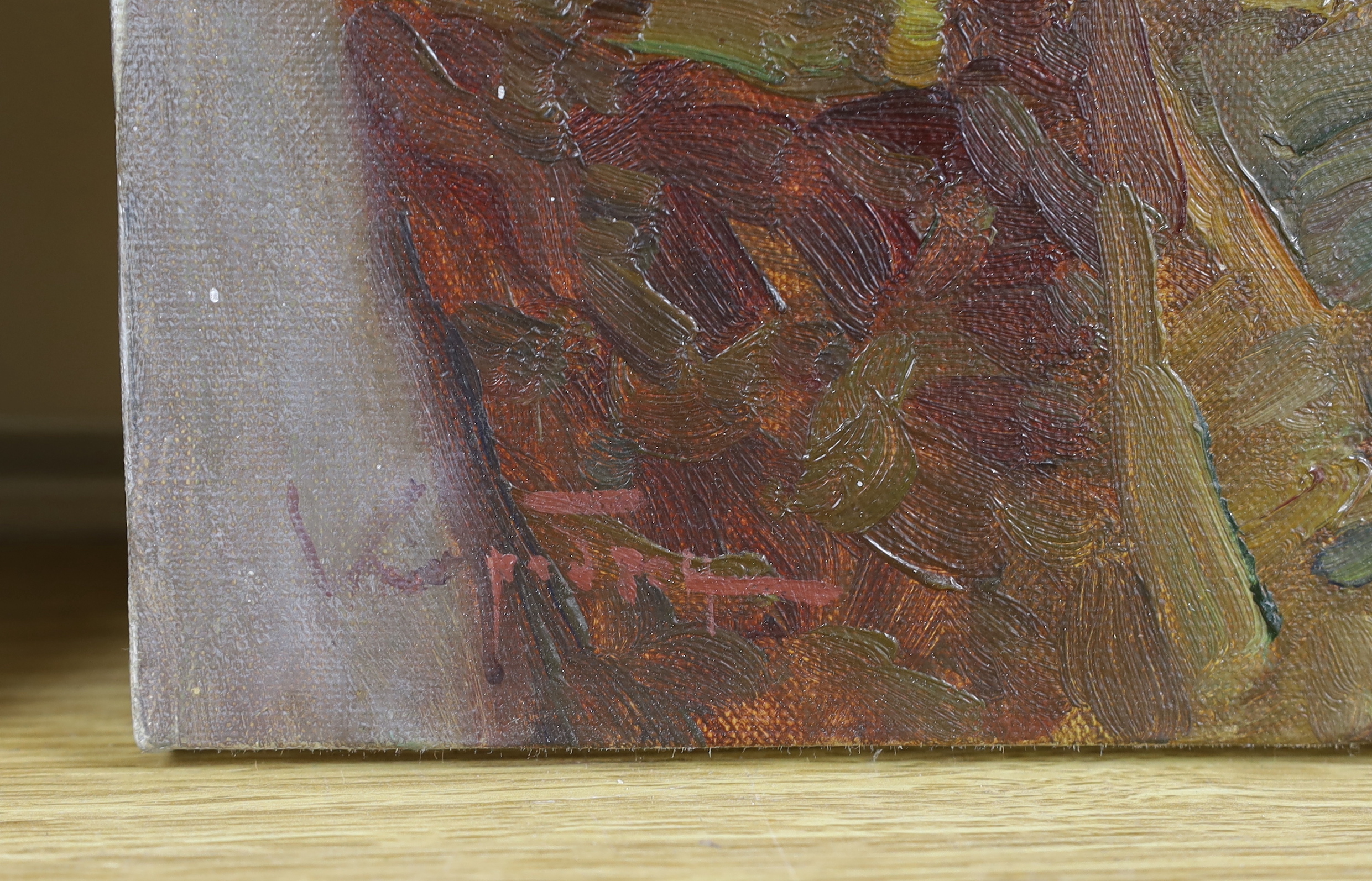 Russian School, oil on canvas, Reclining semi-nude female, indistinctly signed lower left, 45 x 70cm, unframed
